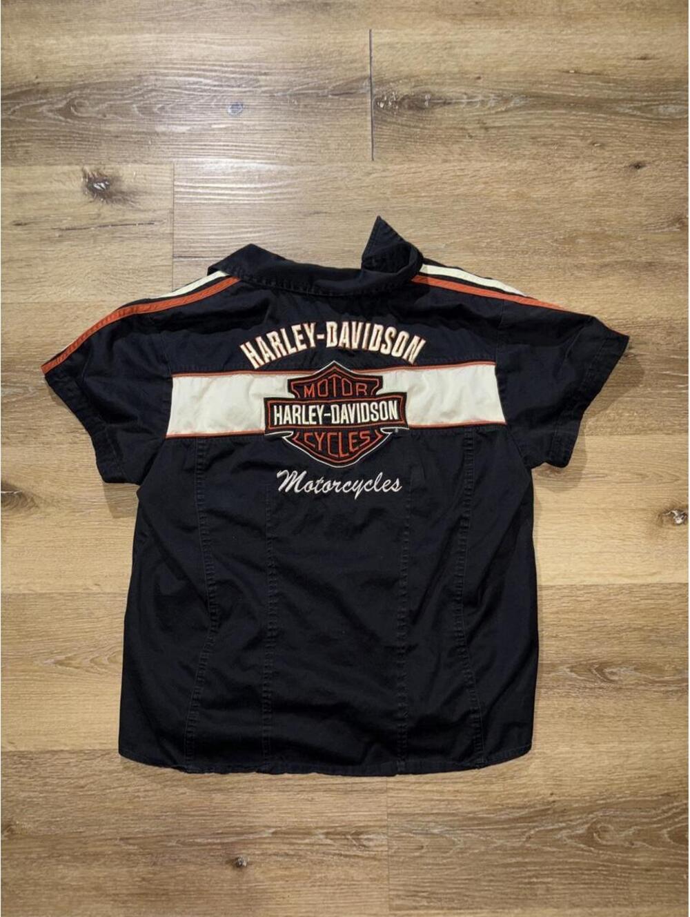Women’s Harley-Davidson Black Embroidered Full Zip Short Sleeve Shirt Size XL